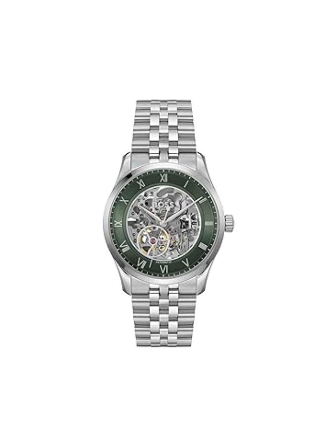 BOSS Principle Skeleton Mech-Automatic Men’s Watch 1514236 Green Dial Silver Stainless Steel - Image 1